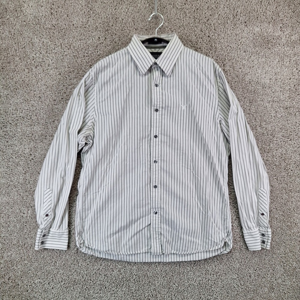American Eagle Button Up Mens L White Striped Premium Vintage Fit Preppy Work